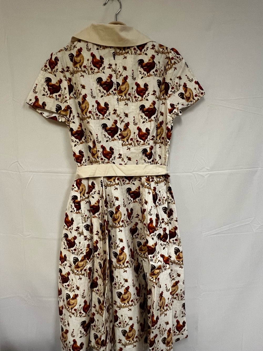 NEW Unique vintage beige rooster print cotton dress size: M(6-8) - Picture 4 of 4
